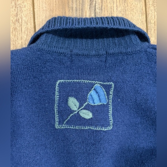 Vintage April Cornell Cottagecore Wool Cardigan Small Blue Floral - Picture 7 of 13